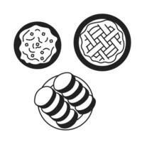 Thanksgiving feast top view black and white 2D cartoon object. Mashed potato, pumpkin pie, dinner rolls isolated vector outline item. Meal arrangement overhead monochromatic flat spot illustration