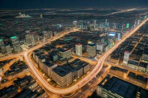 aéreo ver de un paisaje urbano a noche antecedentes. ai generativo Pro foto