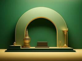 Islamic podium in green and gold generative ai photo