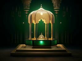 Islamic podium in green and gold generative ai photo