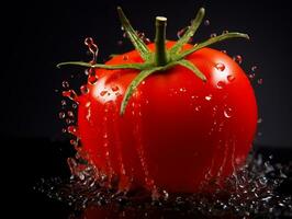 Ripe tomato drop wet with freshness on isolated background generative ai photo