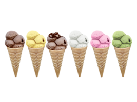 Set of ice cream in waffle cone, transparent background png