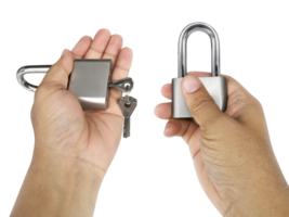 Padlock in hand, transparent background png