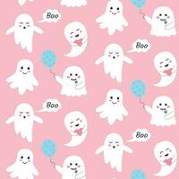 Cute pink halloween ghost seamless pattern. Pastel glamour print for wrapping and textile. vector