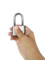 Padlock in hand, transparent background png