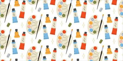 Seamless pattern with Palette, paints and brushes vector