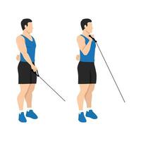 Man doing single arm reverse grip cable bicep curl. Forearm exercise. vector