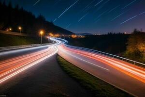 Light Trails at Night background. AI Generative Pro Photo