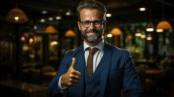 Businessman showing thumb up AI Generated photo