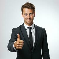 Businessman showing thumb up Isolated on white background AI Generated photo