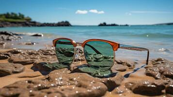 Gafas de sol en el playa ai generado foto