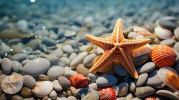 Summer shells and starfish background AI Generated photo