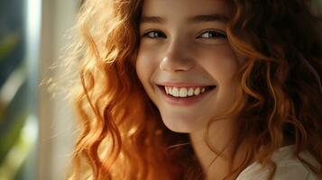 Half face cute girl perfect smile AI Generated photo