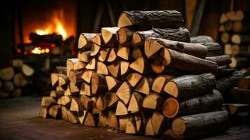 Stacked logs of firewood AI Generated photo