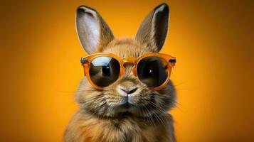 Cute rabbit wearing sunglasses AI Generated photo