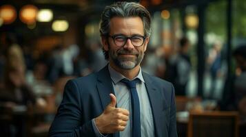 Businessman showing thumb up AI Generated photo