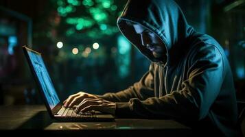 Hooded computer hacker AI Generated photo