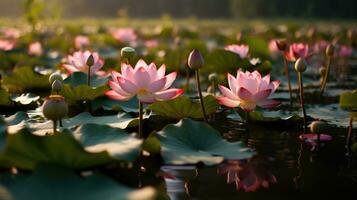 Pink lotus blossom in the water AI Generated photo