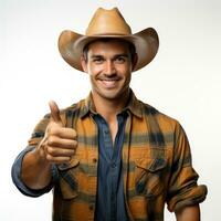 Farmer showing thumb up Isolated on white background AI Generated photo