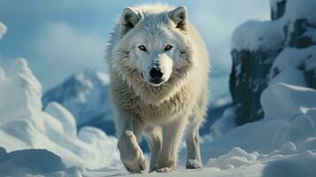 ártico lobo caminando en nieve ai generado foto