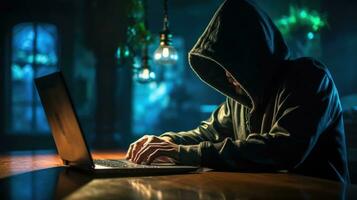 Hooded computer hacker AI Generated photo
