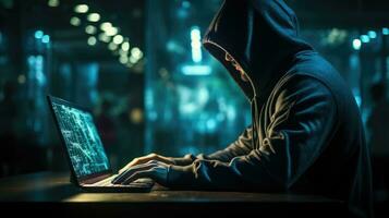 Hooded computer hacker AI Generated photo