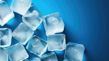 Ice Cubes on blue background AI Generated photo