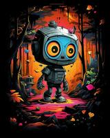 A Colorful Action funny Robot walking on a street in the woods Generative AI photo