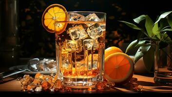 Refreshing splashing orange drink. AI Generative photo