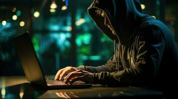 Hooded computer hacker AI Generated photo
