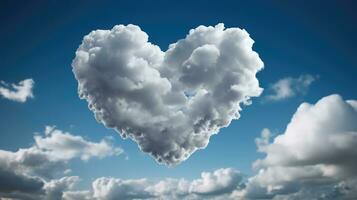 Heart shaped cloud on blue sky AI Generated photo