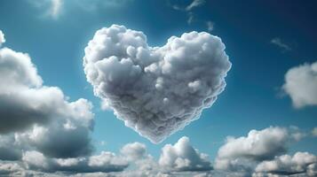 corazón conformado nube en azul cielo ai generado foto