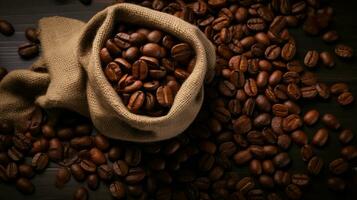 café frijoles en un saco antecedentes ai generado foto