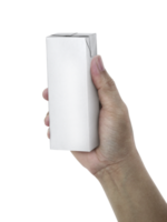 carton of milk or juice package in hand, transparent background png