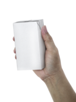 carton of milk or juice package in hand, transparent background png