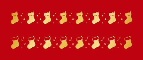 Gold Christmas themed decorative border and text divider set, Christmas Stocking Pattern Silhouette. Vector Illustration.