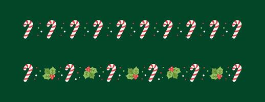 Christmas themed decorative border and text divider, Mistletoe and Candy Cane Pattern Set. Vector Illustration.