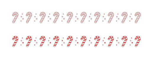 Red Christmas themed decorative border and text divider set, Candy Cane Pattern Outline and Silhouette. Vector Illustration.