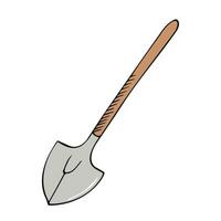 Flat colored icon of the shovel. Doodle icon garden shovel vector