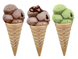 Set of ice cream in waffle cone, transparent background png