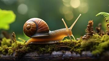 caracol en el bosque ai generado foto