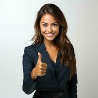 Businesswoman showing thumb up Isolated on white background AI Generated photo