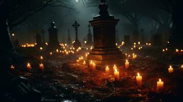 Candlelight and spooky tombstone AI Generated photo