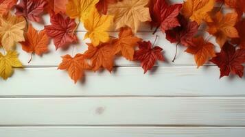 Autumn leaves on a white wooden AI Generated photo