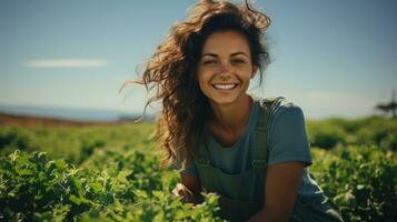 Farmer woman smile in Farm AI Generated photo