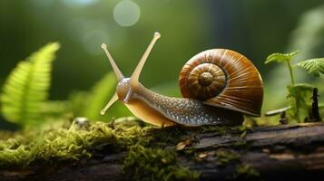 caracol en el bosque ai generado foto