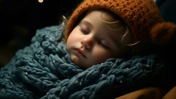 linda recién nacido chico dormido ai generado foto