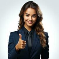 Businesswoman showing thumb up Isolated on white background AI Generated photo