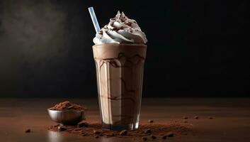 Cold drink made from milk, chocolate milkshake. AI generated photo