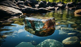 River with stones and calm and transparent water. AI generated photo